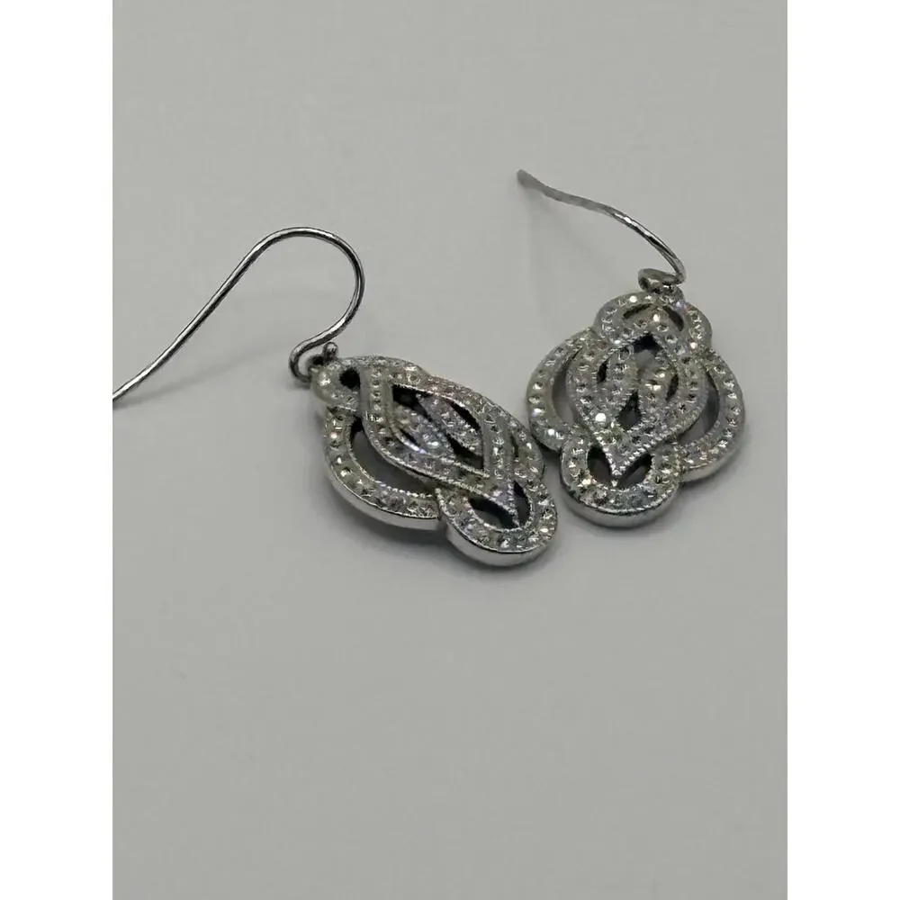 Sterling Silver CZ Fancy Flower‎ Dangle Earrings 6.9g